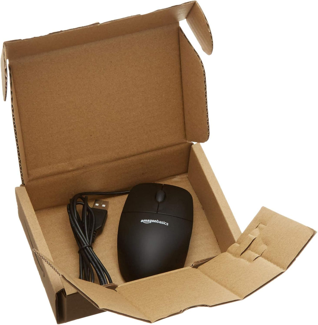 Mouse ottico nero con USB e 3 pulsanti per Windows e Mac OS X Amazon Basics