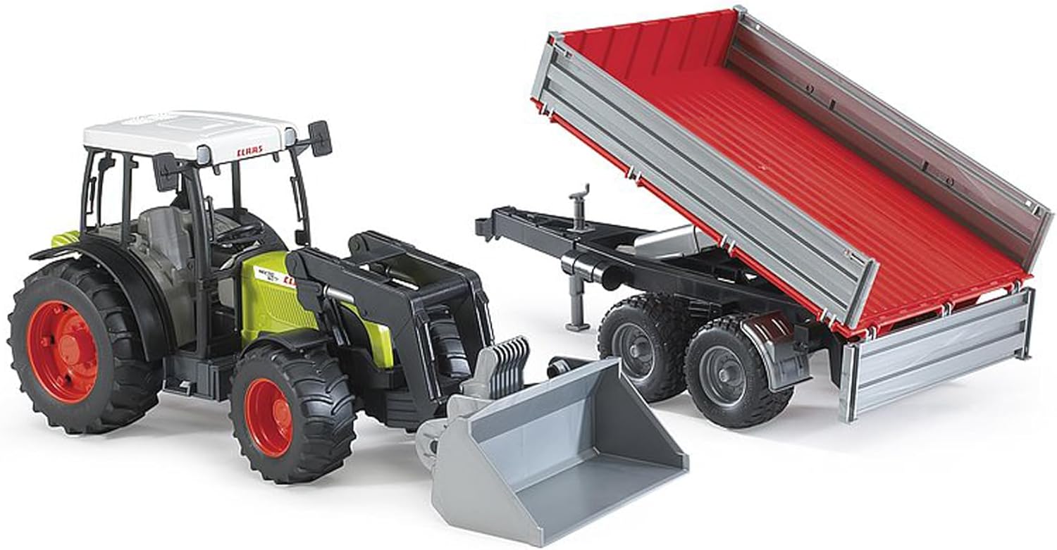 Trattore Claas Nectis 267 F con caricatore frontale e rimorchio ribaltabile 02112 Bruder