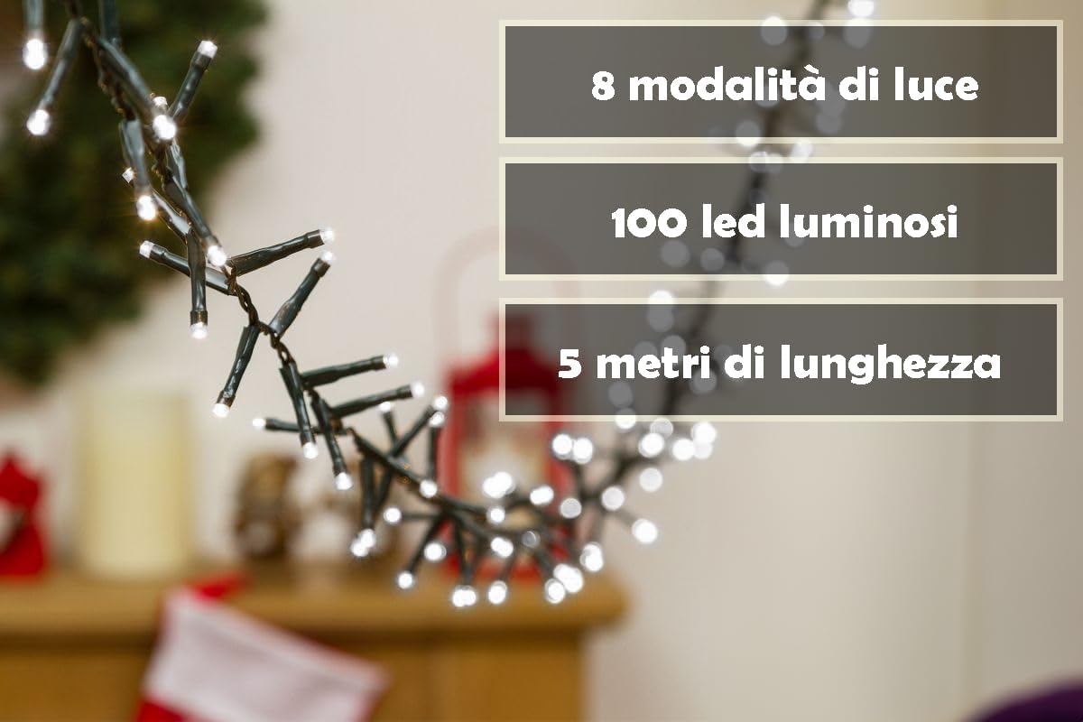 Catena Minilucciole 100 LED Bianco Freddo 5mt PreQù