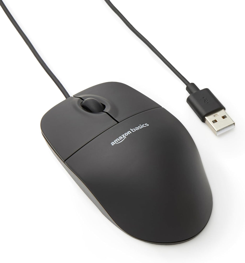 Mouse ottico nero con USB e 3 pulsanti per Windows e Mac OS X Amazon Basics