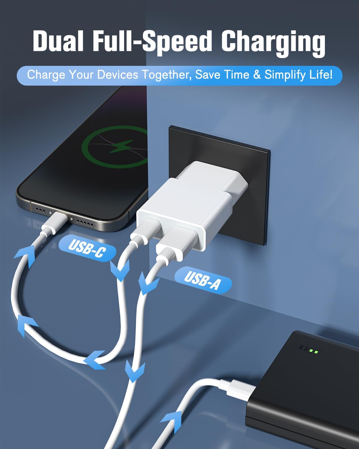 Caricatore Muro USB 5V 1A 2Porte USB C + A Schitec