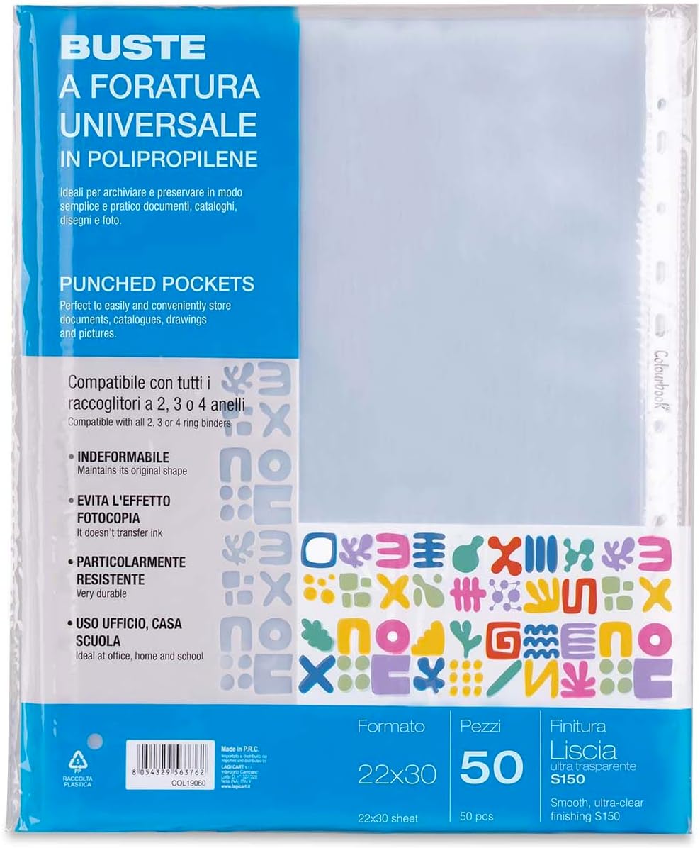 Buste Forate Plastica A4 per Raccoglitori PPL Colourbook
