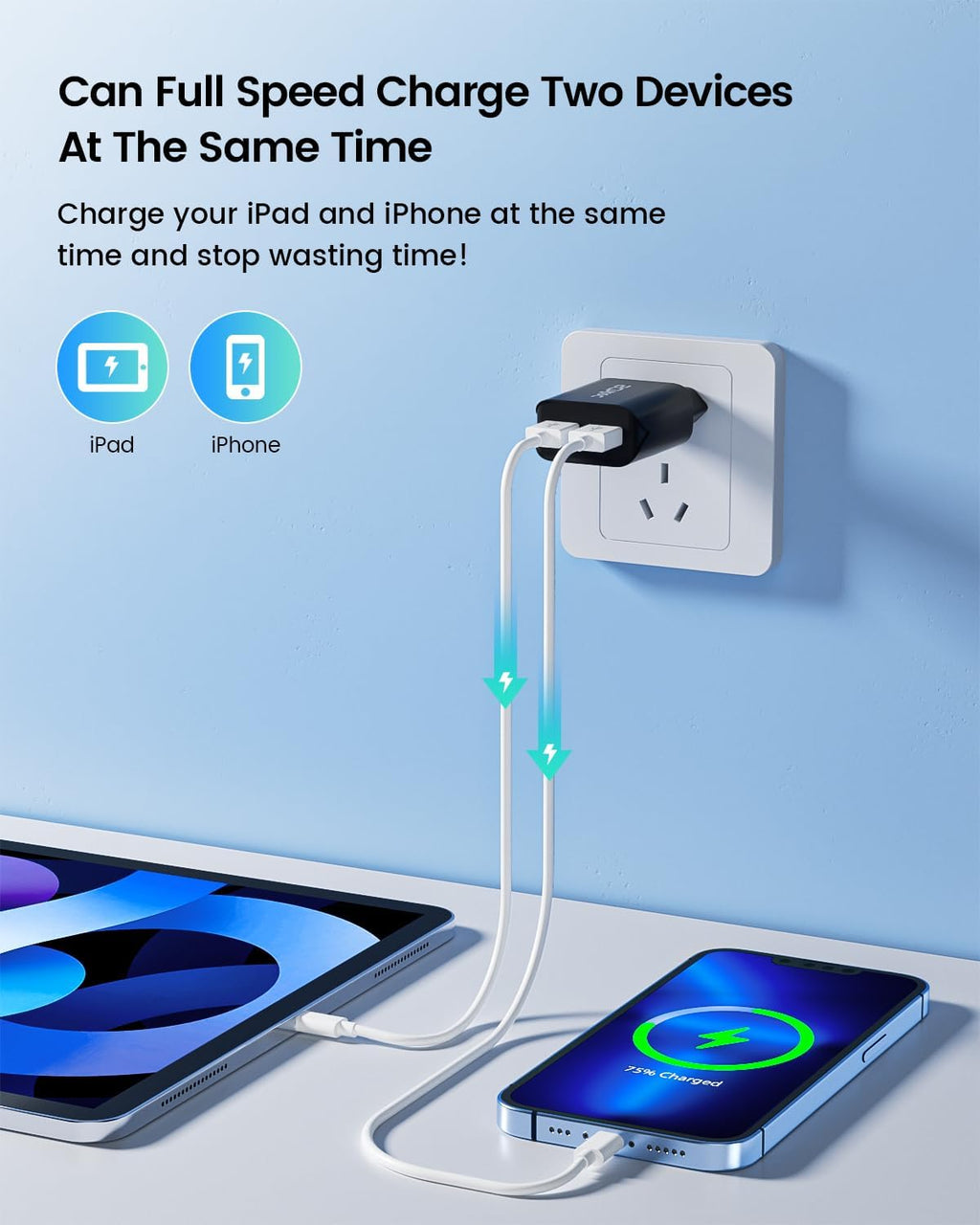 Caricatore USB muro 2 porte 5V/2,1A universale