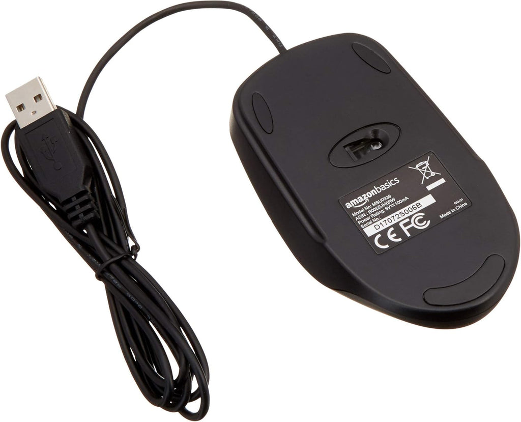 Mouse ottico nero con USB e 3 pulsanti per Windows e Mac OS X Amazon Basics