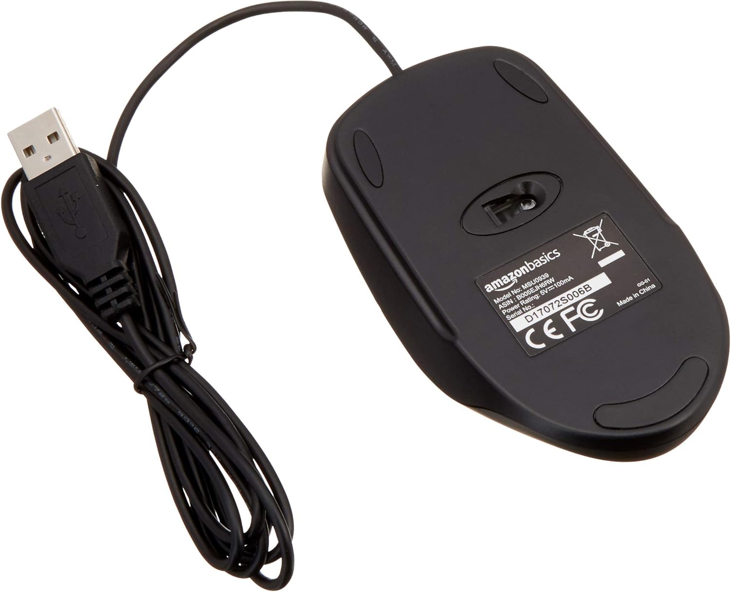 Mouse ottico nero con USB e 3 pulsanti per Windows e Mac OS X Amazon Basics