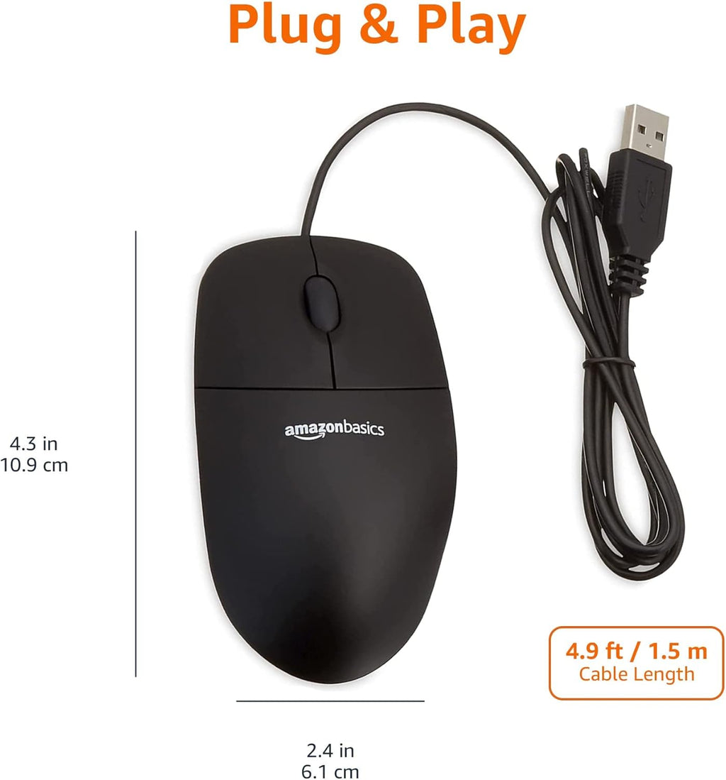 Mouse ottico nero con USB e 3 pulsanti per Windows e Mac OS X Amazon Basics