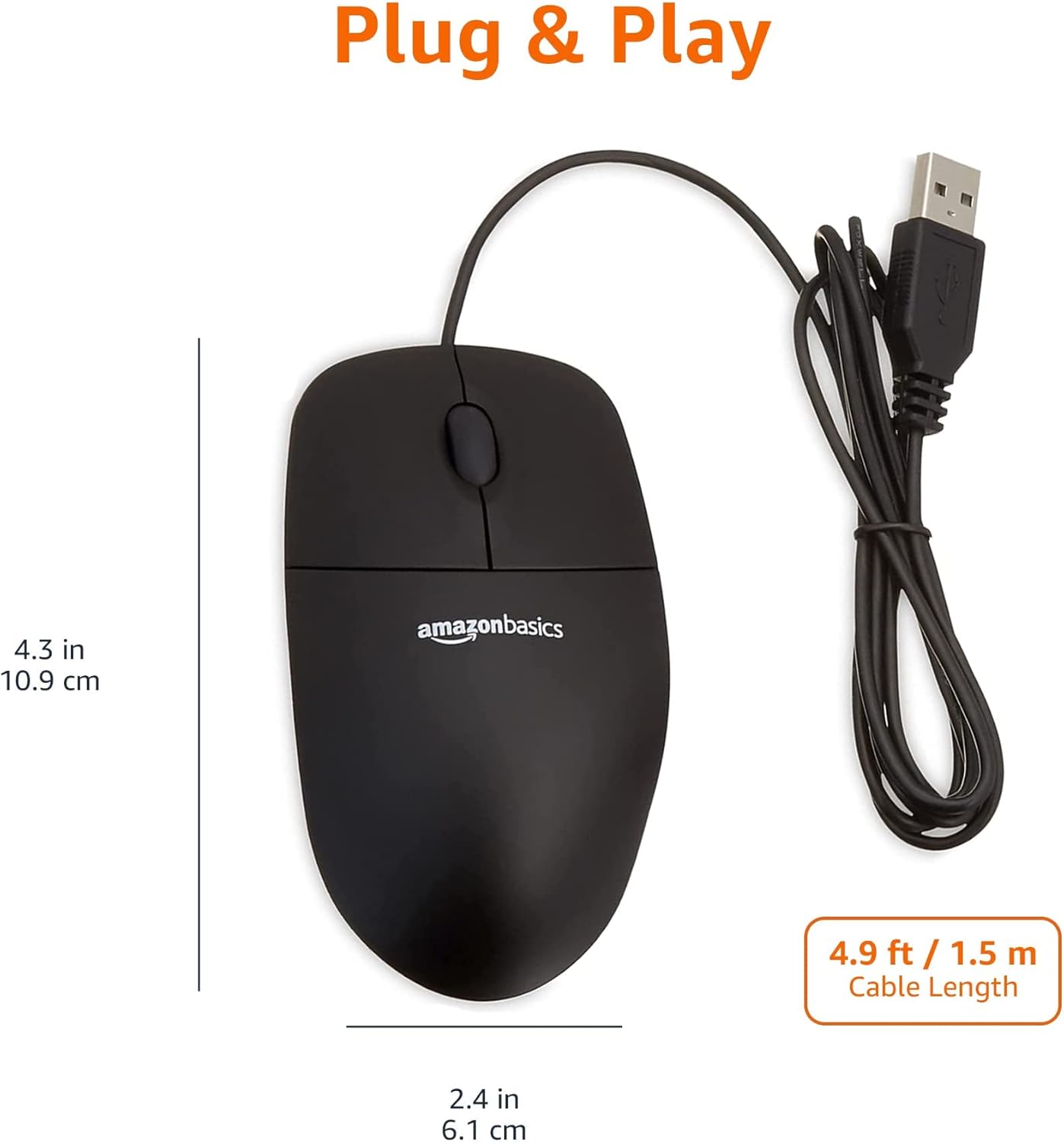 Mouse ottico nero con USB e 3 pulsanti per Windows e Mac OS X Amazon Basics