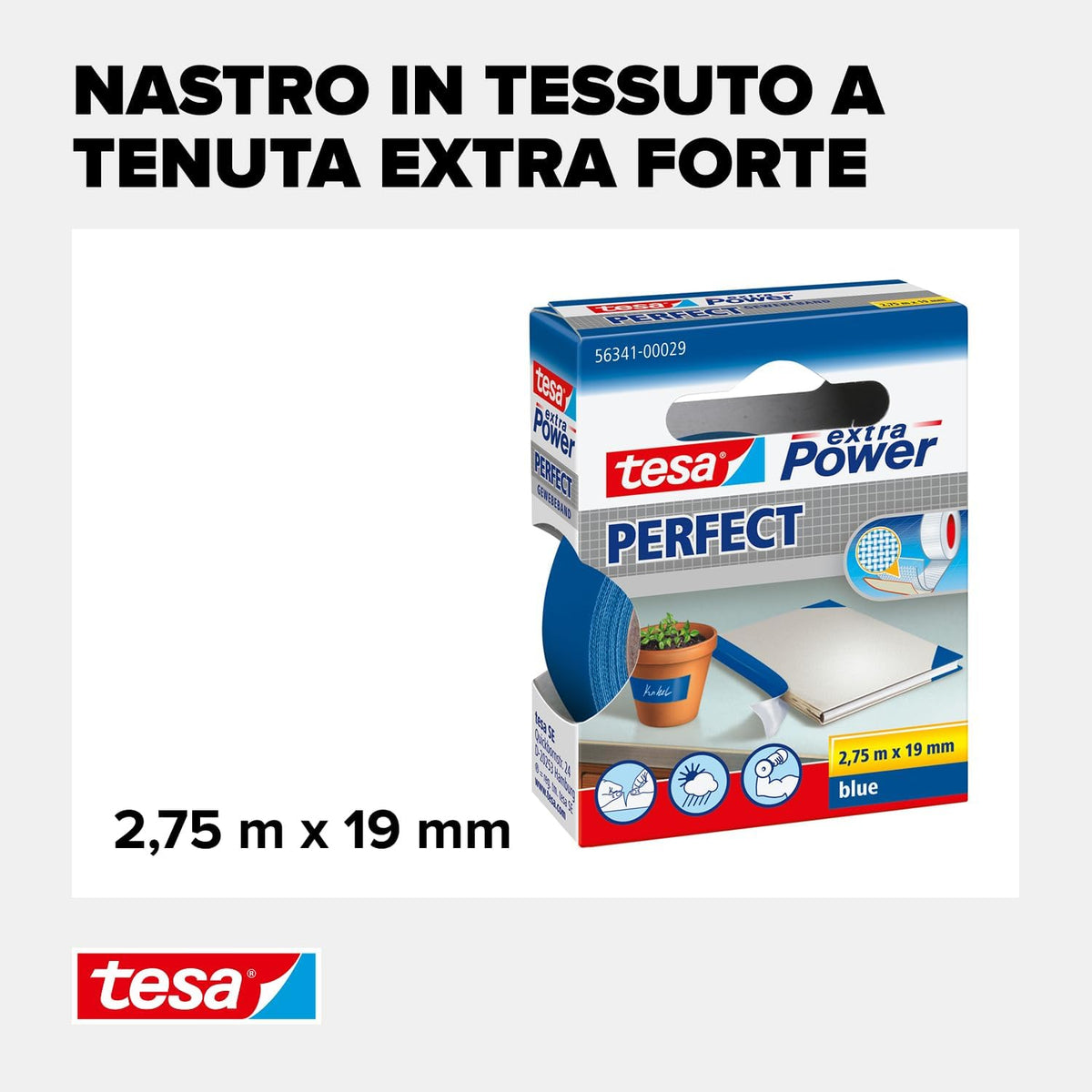 Nastro Adesivo Telato 19mmx2,7mt blu Tesa