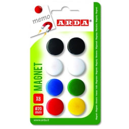 Calamita 20mm 8pz colori ass. Bottone per lavagna Arda