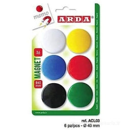 Calamita 40mm 6pz colori ass. Bottone per lavagna Arda