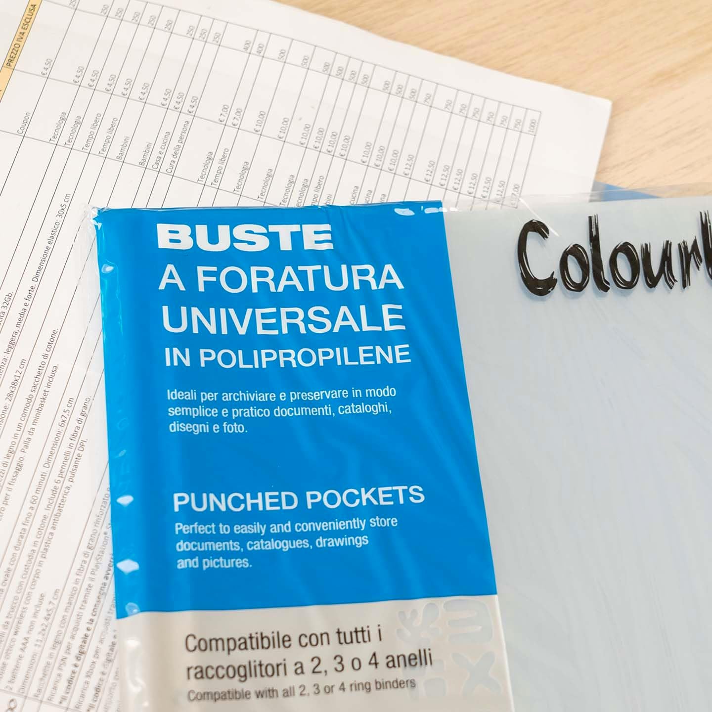 Buste Forate Plastica A4 per Raccoglitori PPL Colourbook