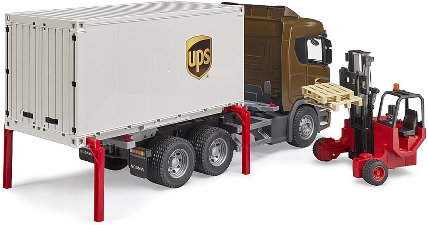 Camion logistica UPS con carrello elevatore Scania Super 560R 03582 Bruder