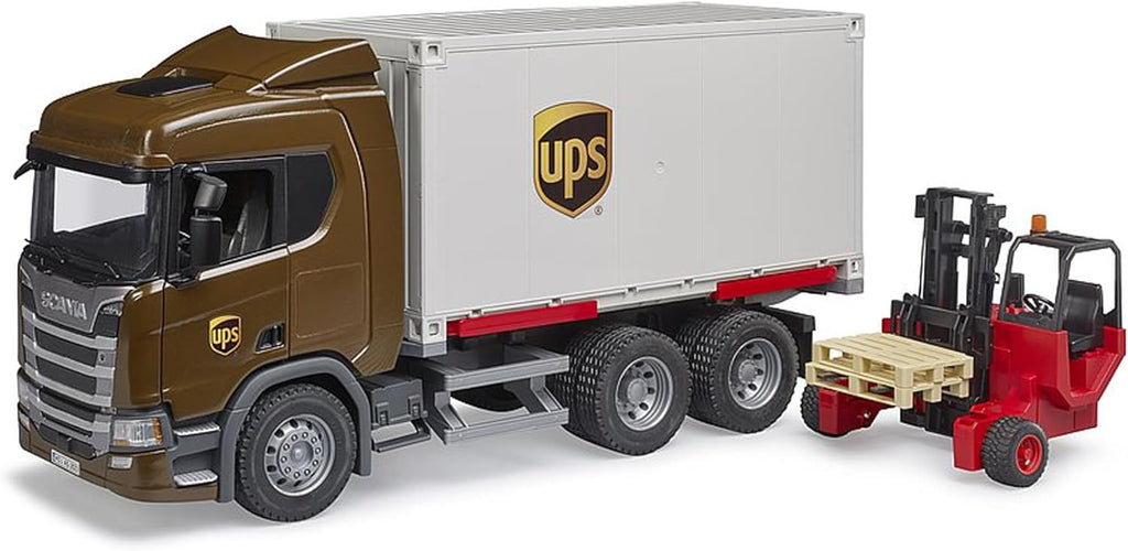 Camion logistica UPS con carrello elevatore Scania Super 560R 03582 Bruder