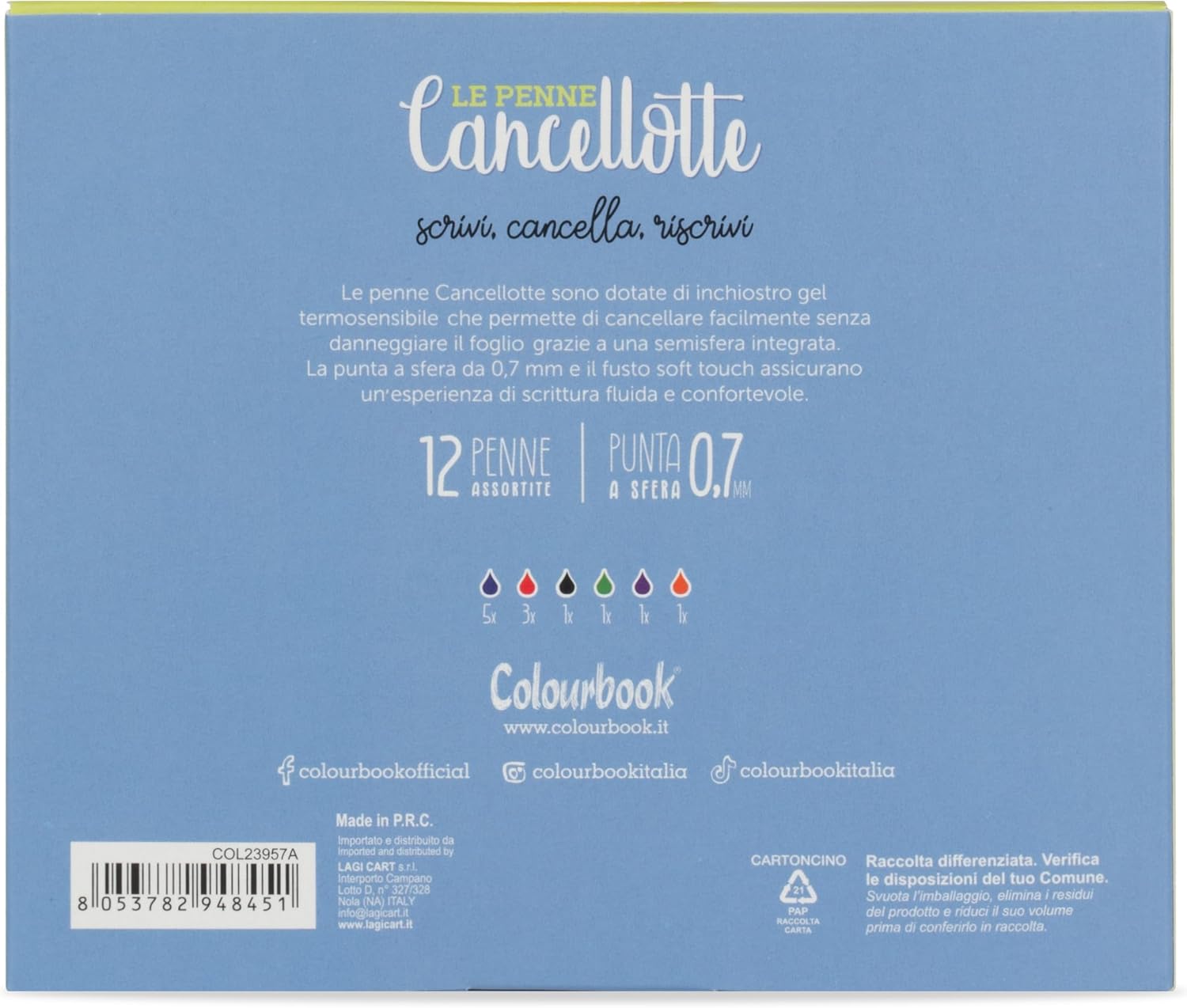 Cancellotta Set 12pz penne gel cancellabili Colourbook