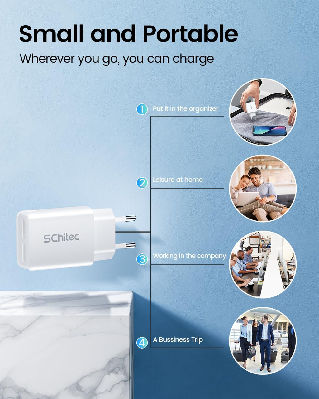 Caricatore USB muro 2 porte 5V/2,1A universale