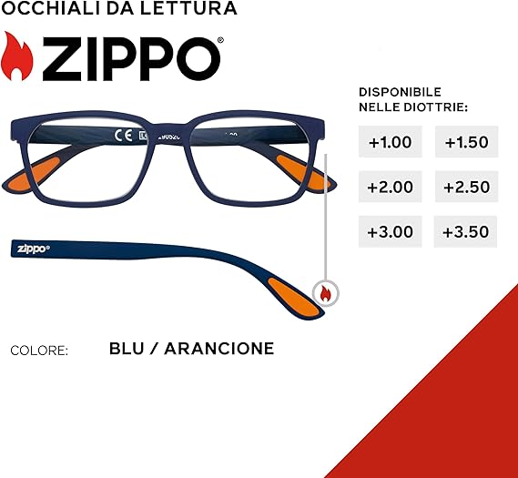 Occhiali Vista Zippo +2.0 Blu dettaglio Arancione