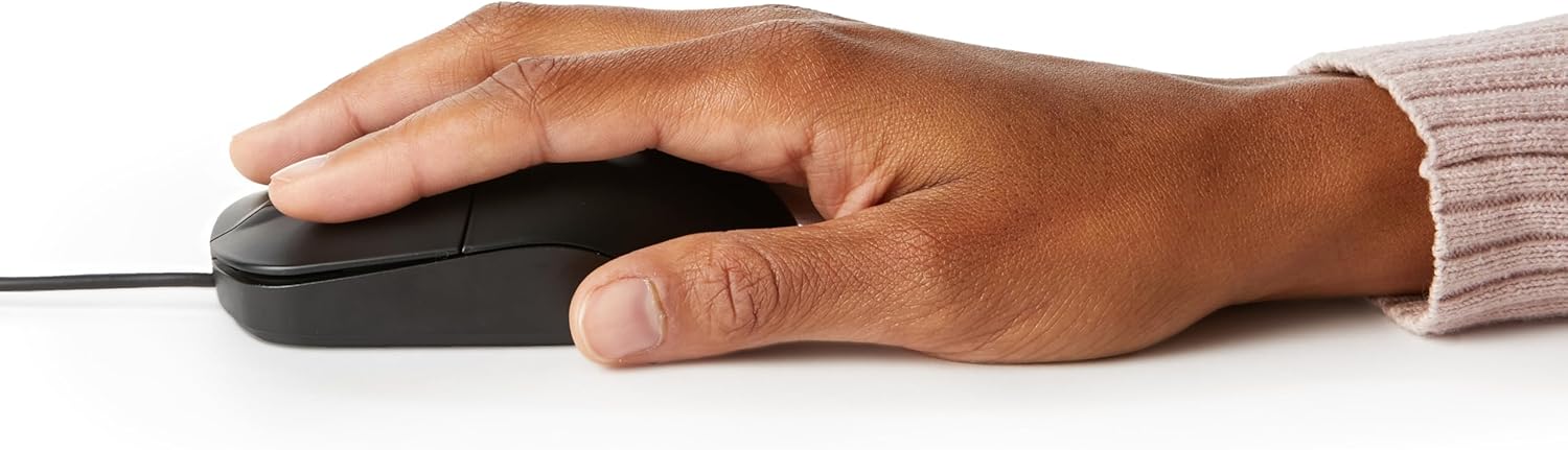 Mouse ottico nero con USB e 3 pulsanti per Windows e Mac OS X Amazon Basics