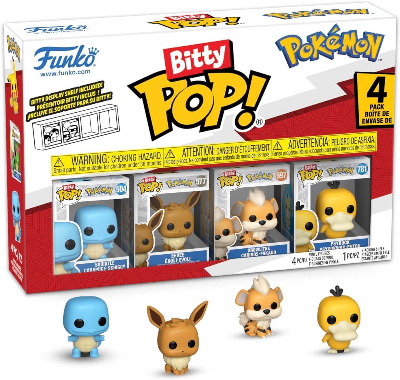 Bitty Pop! Pokémon Squirtle, Eevee, Growlithe, Psyduck Funko