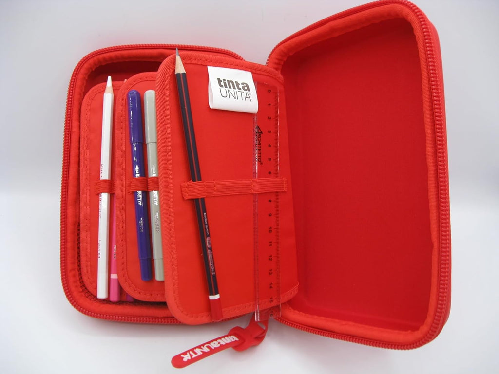 Astuccio ONE TIME Completo a 3 scomparti 1 zip Rosso Tinta Unita
