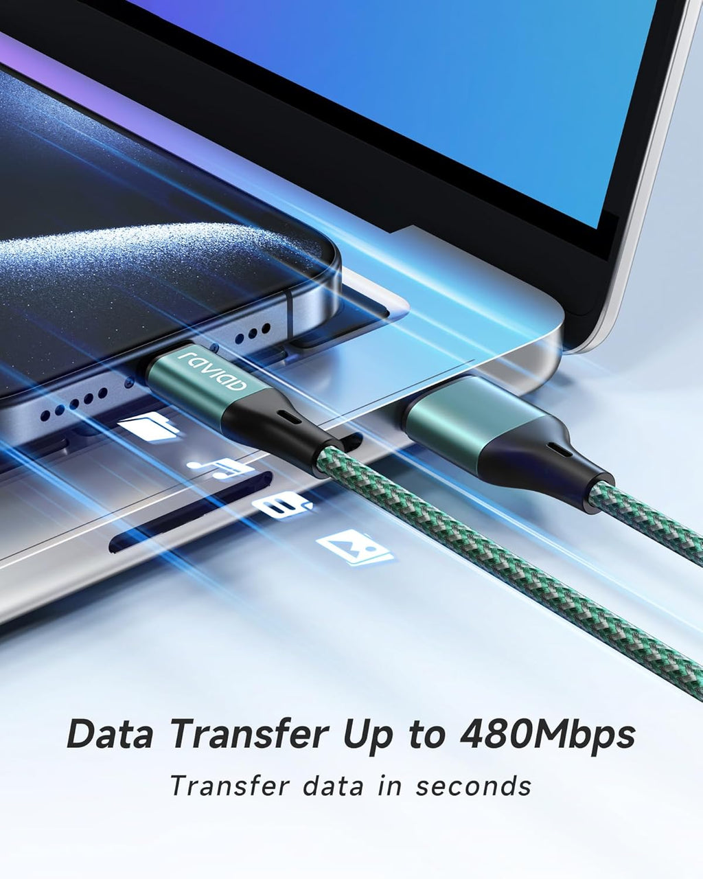 Cavo USB Type-C Ricarica Rapida 2 mt Nylon Intrecciato Raviad