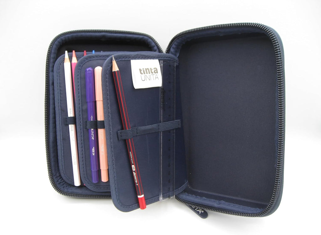 Astuccio ONE TIME Completo a 3 scomparti 1 zip Blu Notte Tinta Unita