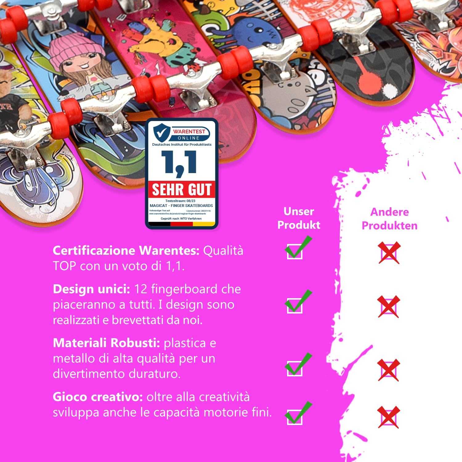 Mini Skateboard da Dita 9,5 x 2,6 cm Magicat