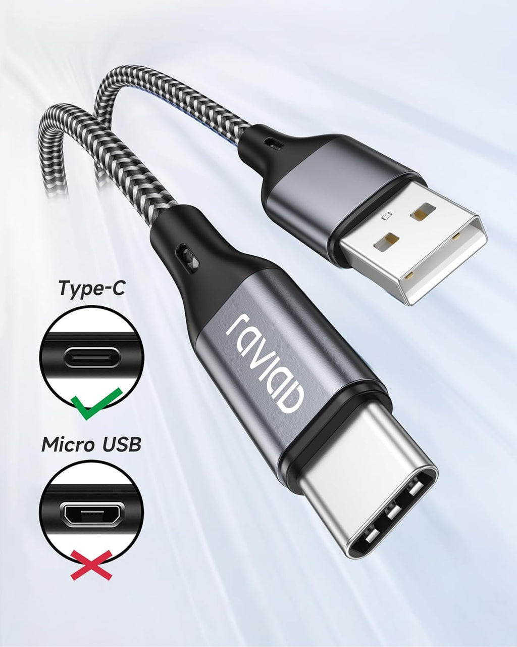 Cavo USB Type-C Ricarica Rapida 2 mt Nylon Intrecciato Raviad