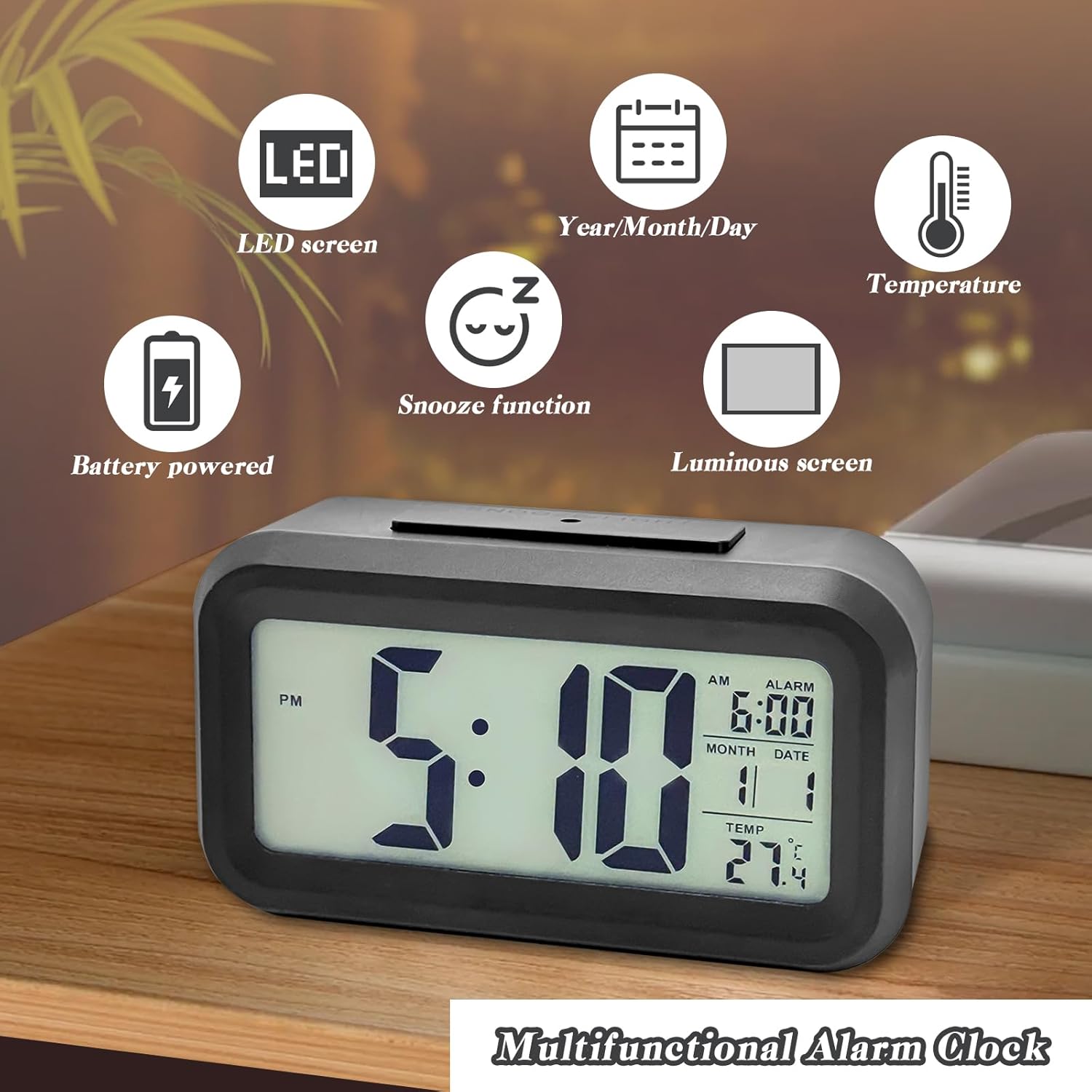 Sveglia Digitale da Comodino con Temperatura Data Snooze
