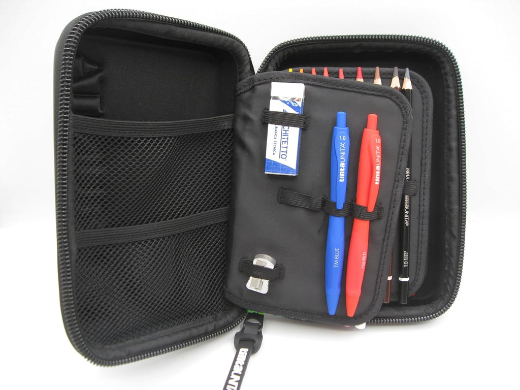 Astuccio ONE TIME Completo a 3 scomparti 1 zip Nero Tinta Unita