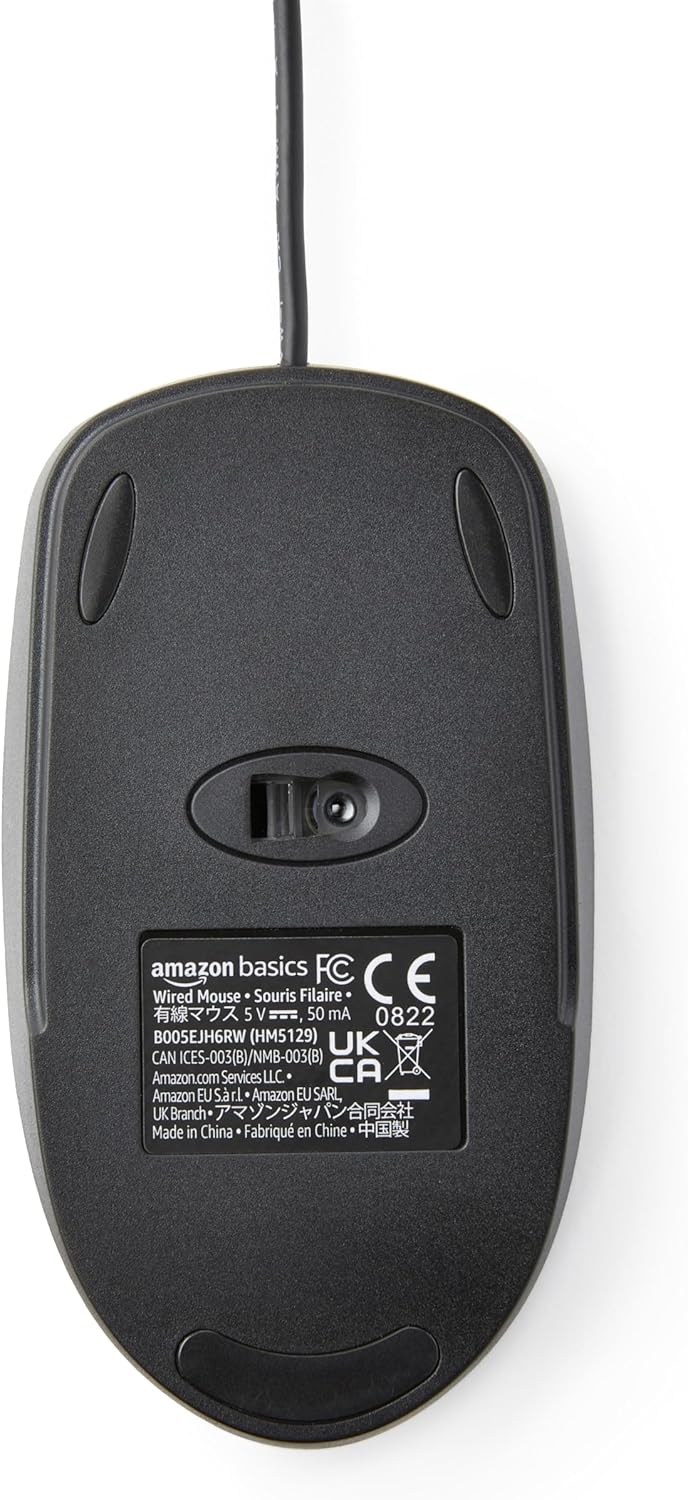 Mouse ottico nero con USB e 3 pulsanti per Windows e Mac OS X Amazon Basics