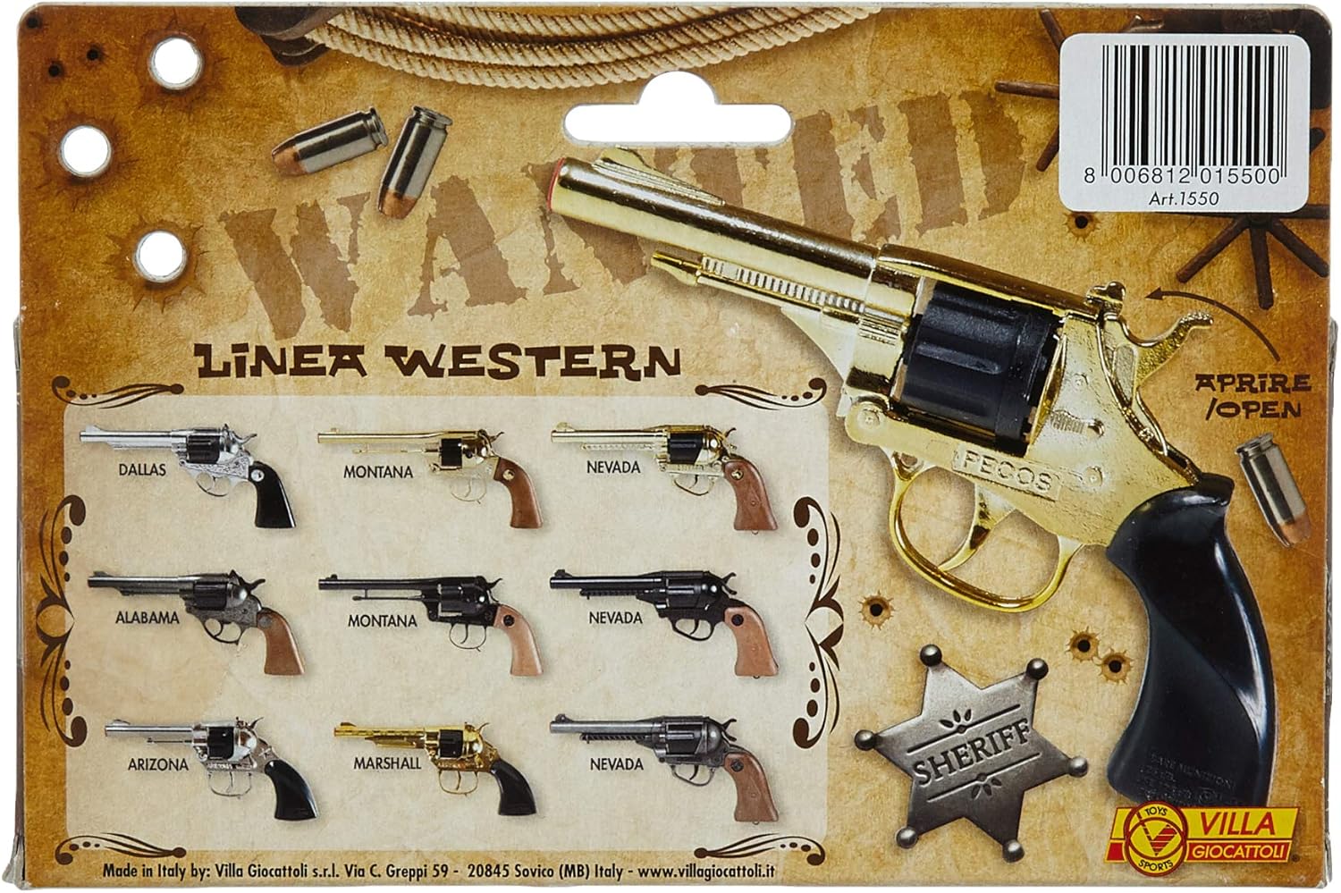 Pistola in Metallo 8 Colpi Oro Pecos