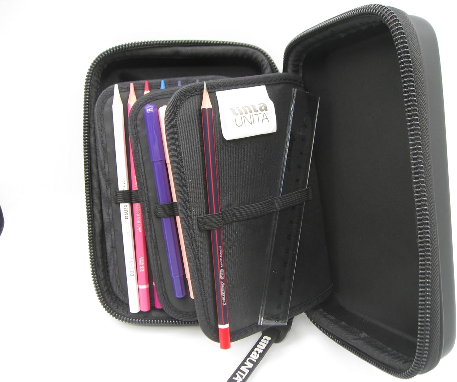 Astuccio ONE TIME Completo a 3 scomparti 1 zip Nero Tinta Unita