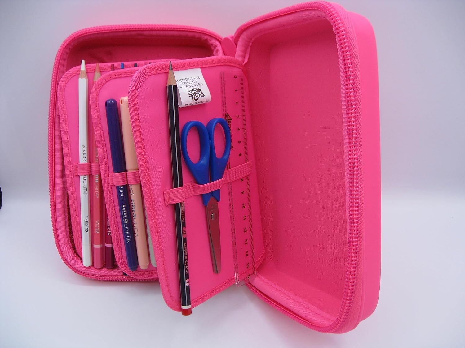 Astuccio ONE TIME Completo a 3 scomparti 1 zip Fucsia Tinta Unita
