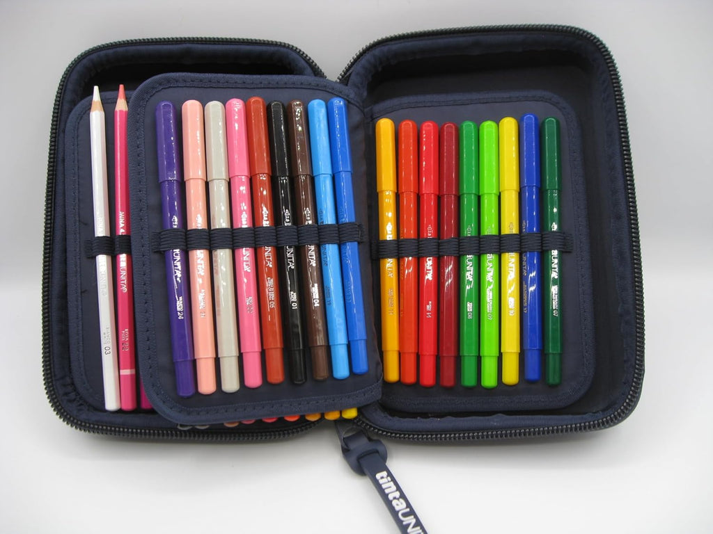 Astuccio ONE TIME Completo a 3 scomparti 1 zip Blu Notte Tinta Unita
