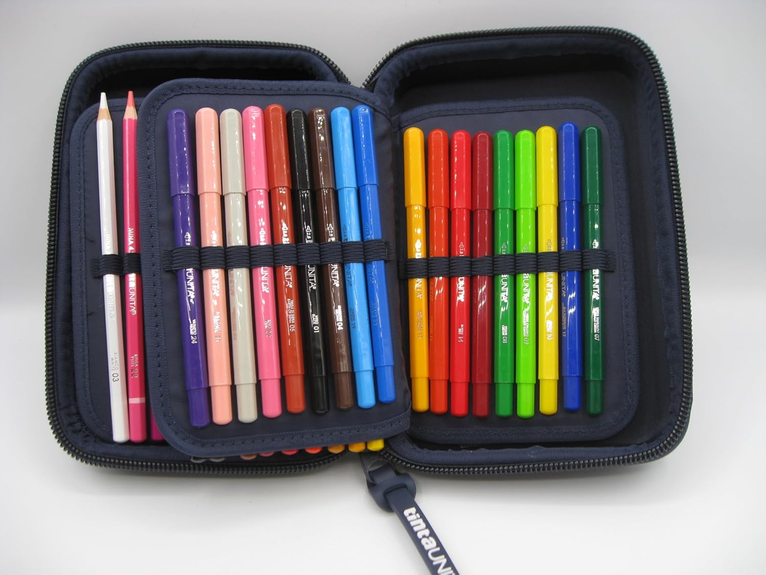 Astuccio ONE TIME Completo a 3 scomparti 1 zip Blu Notte Tinta Unita