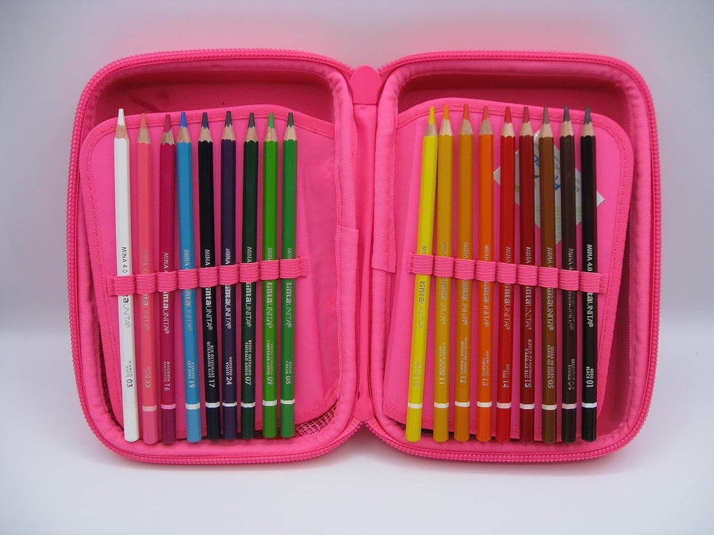 Astuccio ONE TIME Completo a 3 scomparti 1 zip Fucsia Tinta Unita