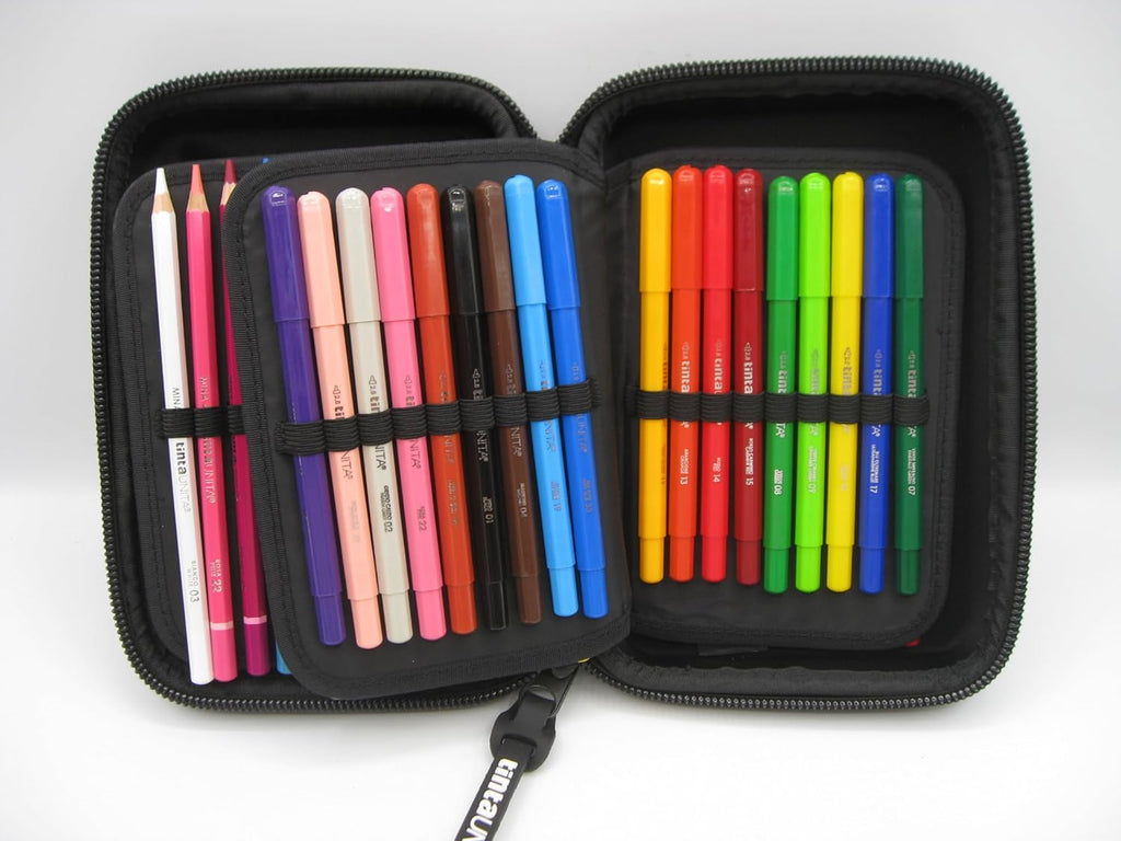 Astuccio ONE TIME Completo a 3 scomparti 1 zip Nero Tinta Unita