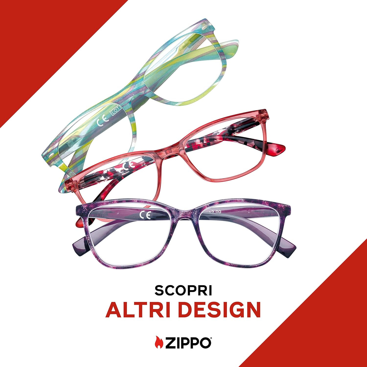 Occhiali da Vista Zippo +1.0 nero dettaglio rosso