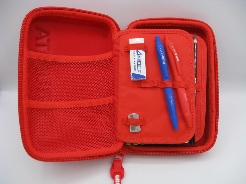 Astuccio ONE TIME Completo a 3 scomparti 1 zip Rosso Tinta Unita