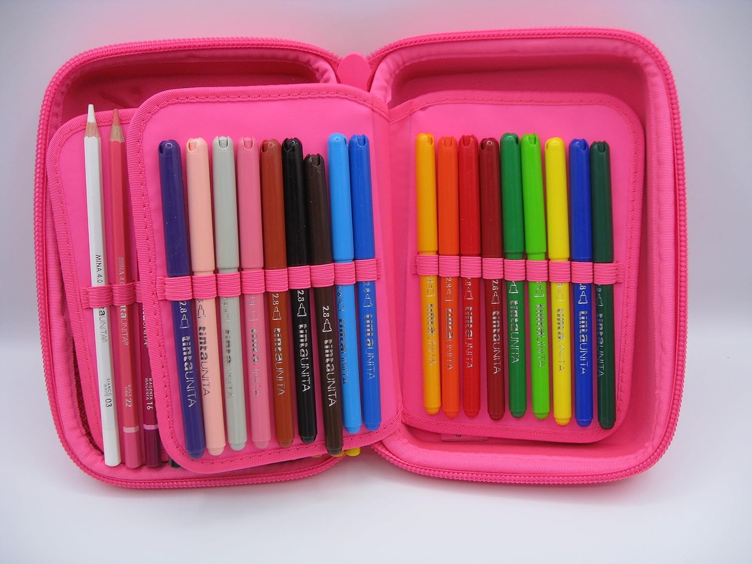 Astuccio ONE TIME Completo a 3 scomparti 1 zip Fucsia Tinta Unita