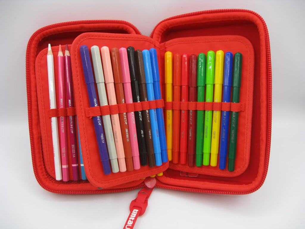 Astuccio ONE TIME Completo a 3 scomparti 1 zip Rosso Tinta Unita