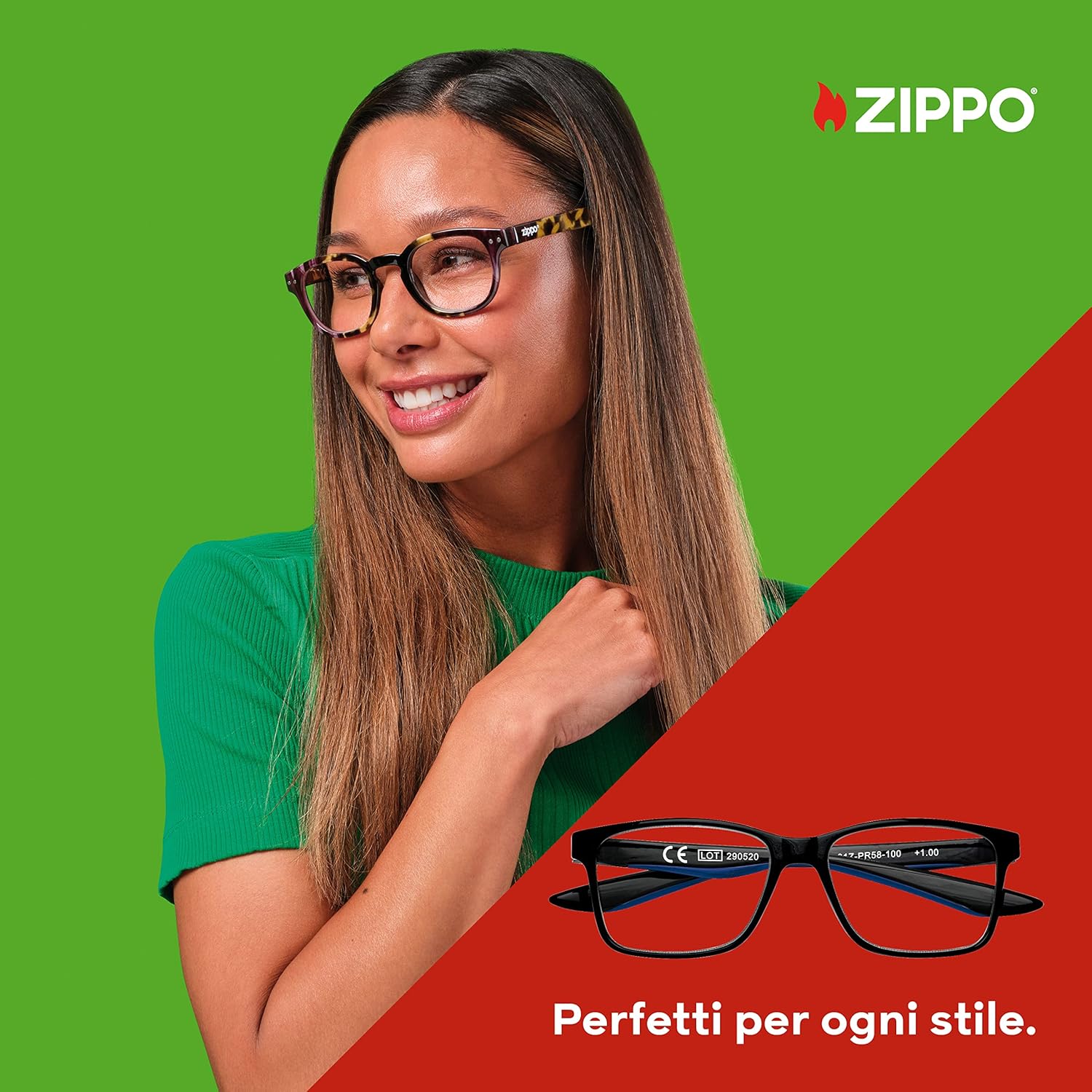 Occhiali da Vista +3.0 Zippo nero lucido dett. blu