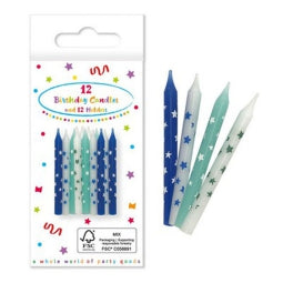 Candeline Azzurre 12pz con supporto